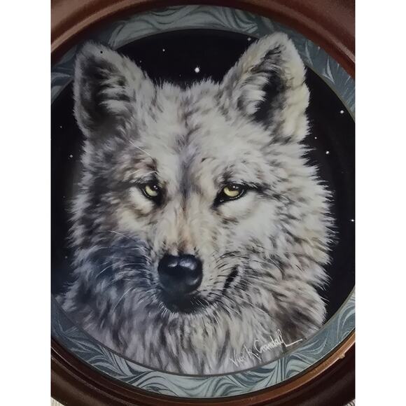Vintage 1995 Bradford Exchange Mystic Spirit “Arctic Nights” Wolf Plate Framed - Picture 2 of 16